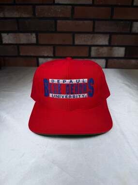 RARE Vintage DePaul Blue Demons Double Bar The Game Snapback Hat Cap